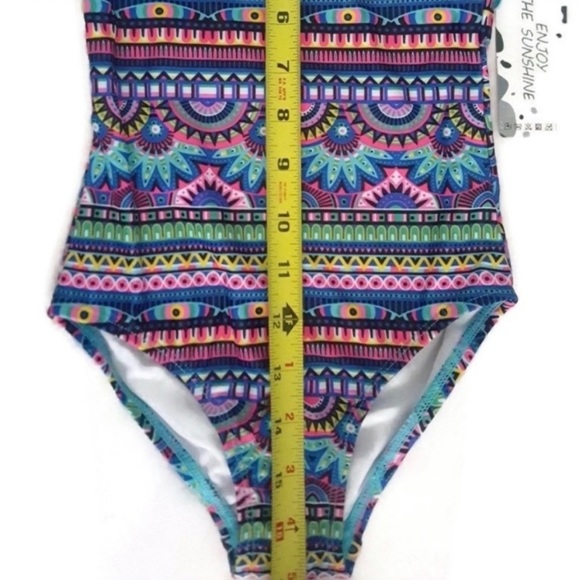 Little Girl's Size 4 Swimsuit Multicolor Aztec Print One Piece Bathing Suit - Picture 5 of 6
